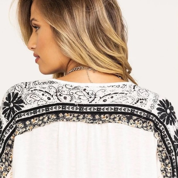 FREE PEOPLE Tripoli Embroidered Balloon/Puff Sleeve Top — S - Picture 3 of 5